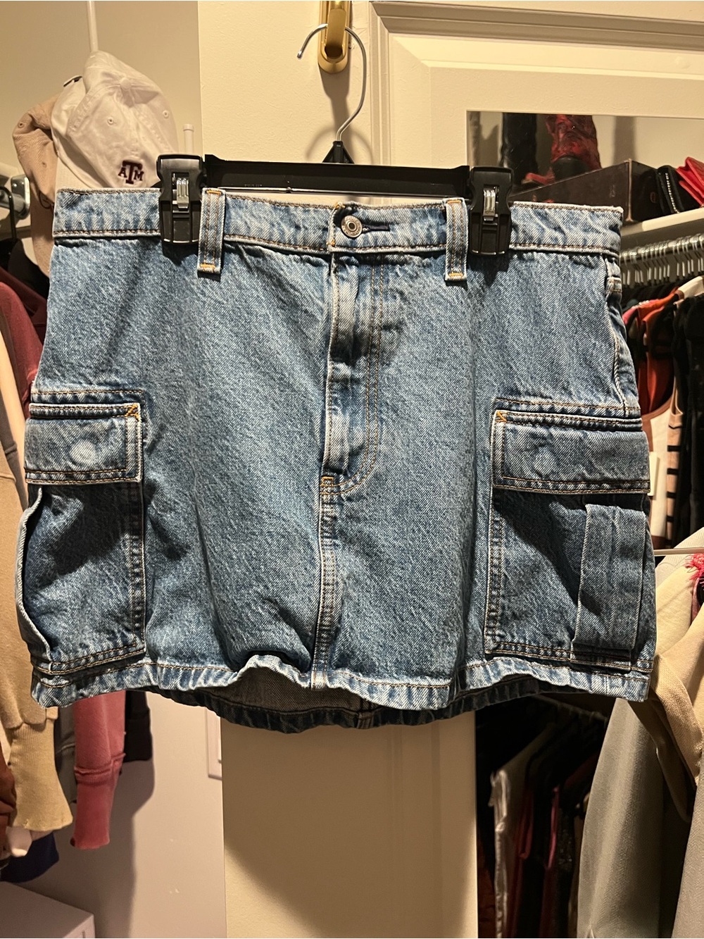 Abercrombie & Fitch Light Blue Denim Mini Skirt with Cargo Pockets